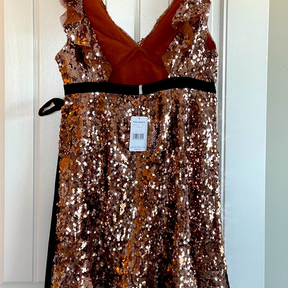 Free People Dress Rose Gold Sequin Dress Tribeca Cocktail Party Prom Dress Sz 12 - Picture 9 of 15